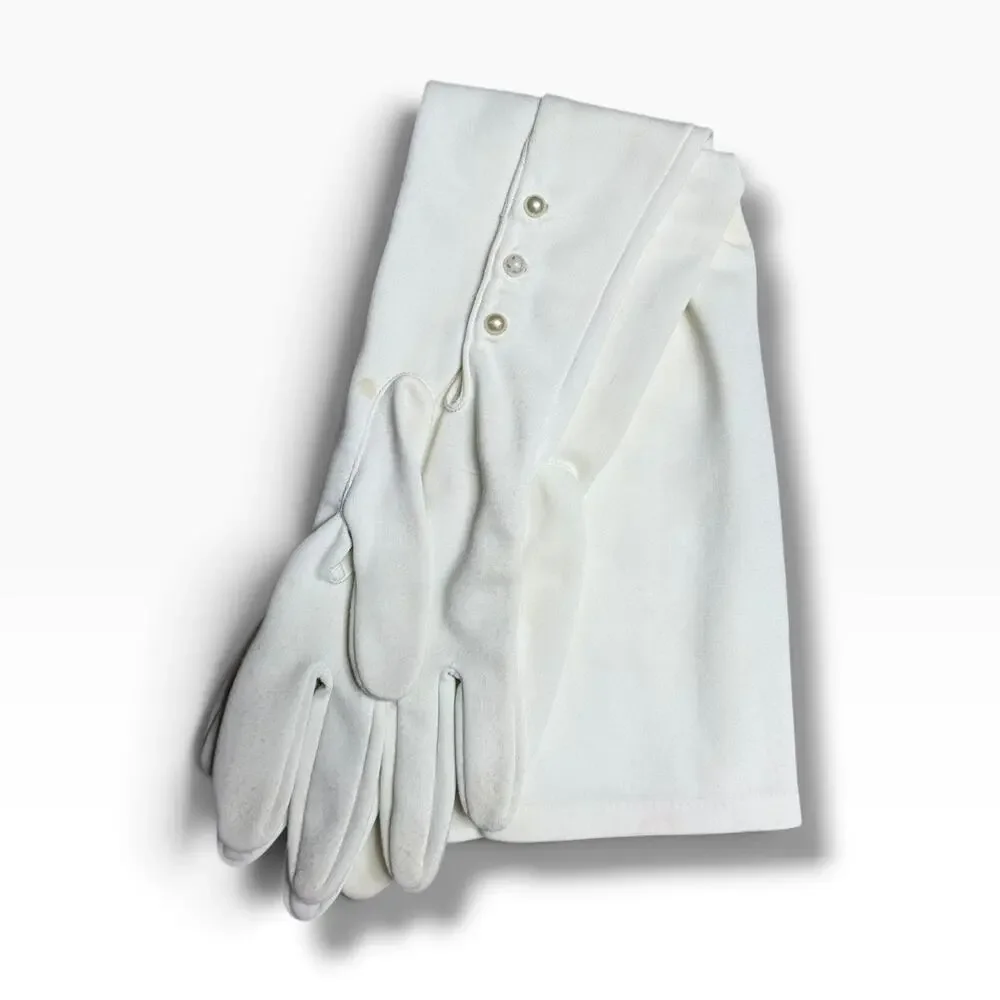 Vintage Opera Gloves White Nylon Size 8 Faux Pearl Buttons Long Made Philippines